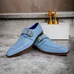 Belvedere-Josh-Mens-Shoes-Summer-Blue-Genuine-Ostrich-Split-Toe-Monk-strap-Loafers