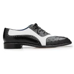 Belvedere-Sesto-Shoes-Mens-Black-White-Genuine-Ostrich-Calf-Skin-Leather-Oxfords