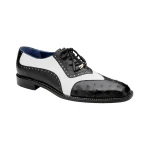 Belvedere-Sesto-Shoes-Mens-Black-White-Genuine-Ostrich-Calf-Skin-Leather-Oxfords