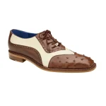 Belvedere-Sesto-Shoes-Mens-Brown-Cream-Genuine-Ostrich-Calf-Skin-Leather-Oxfords