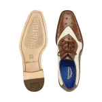 Belvedere-Sesto-Shoes-Mens-Brown-Cream-Genuine-Ostrich-Calf-Skin-Leather-Oxfords