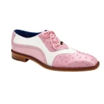 Belvedere-Sesto-Shoes-Mens-Pink-White-Genuine-Ostrich-Calf-Skin-Leather-Oxfords