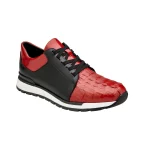 Belvedere-Titan-Mens-Shoes-Black-Red-Exotic-Caiman-Crocodile-Calf-Skin-Leather-Casual-Sneakers