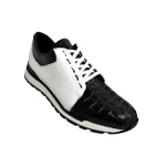 Belvedere-Titan-Mens-Shoes-Black-White-Exotic-Caiman-Crocodile-Lizard-Calf-Skin-Leather-Casual-Sneakers