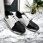 Belvedere-Titan-Mens-Shoes-Black-White-Exotic-Caiman-Crocodile-Lizard-Calf-Skin-Leather-Casual-Sneakers