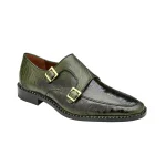 Belvedere-Valiente-Mens-Shoes-Antique-Forest-Green-Exotic-Genuine-Ostrich-Double-Monk-Straps-Loafers